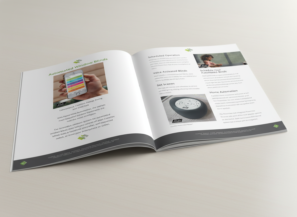 The Scottish Shutter Company brochure open to the blinds pages