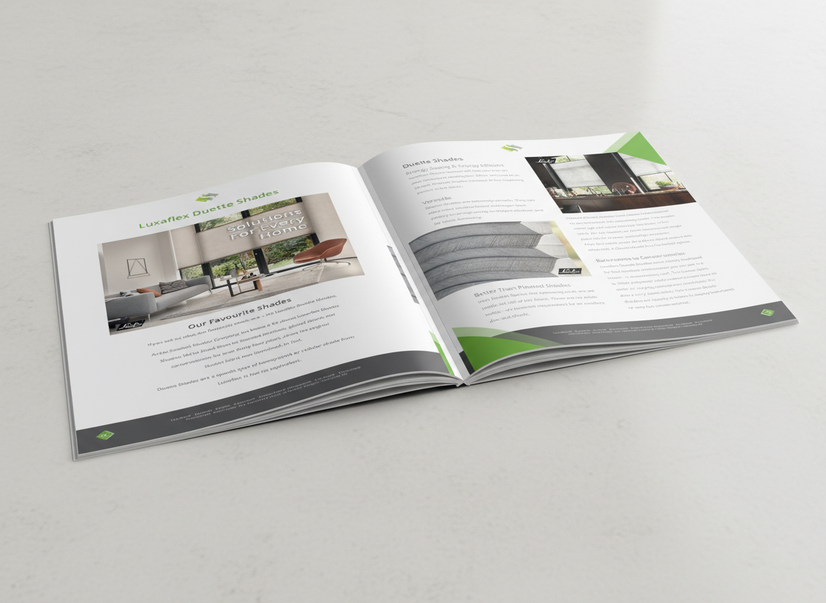 The Scottish Shutter Company brochure open to the Luxaflex Duette Shades pages