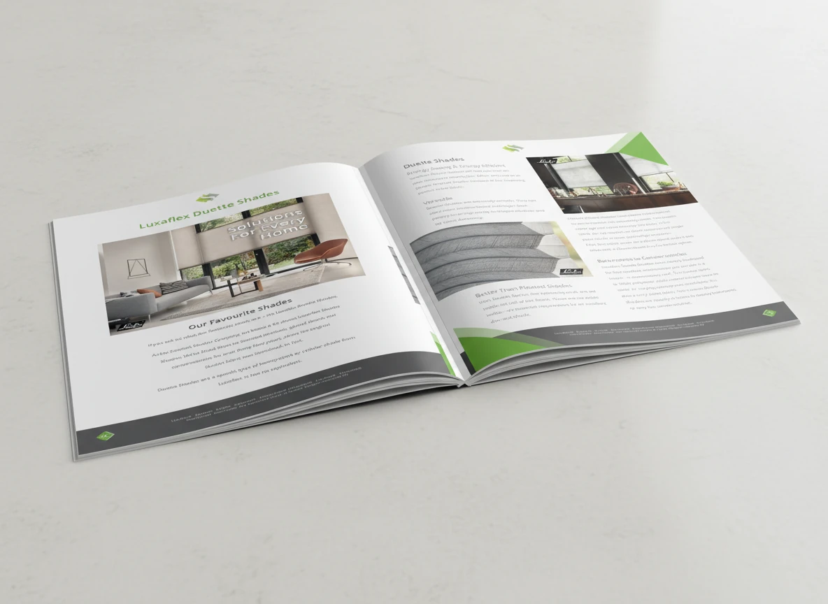 The Scottish Shutter Company brochure open to the Luxaflex Duette Shades pages