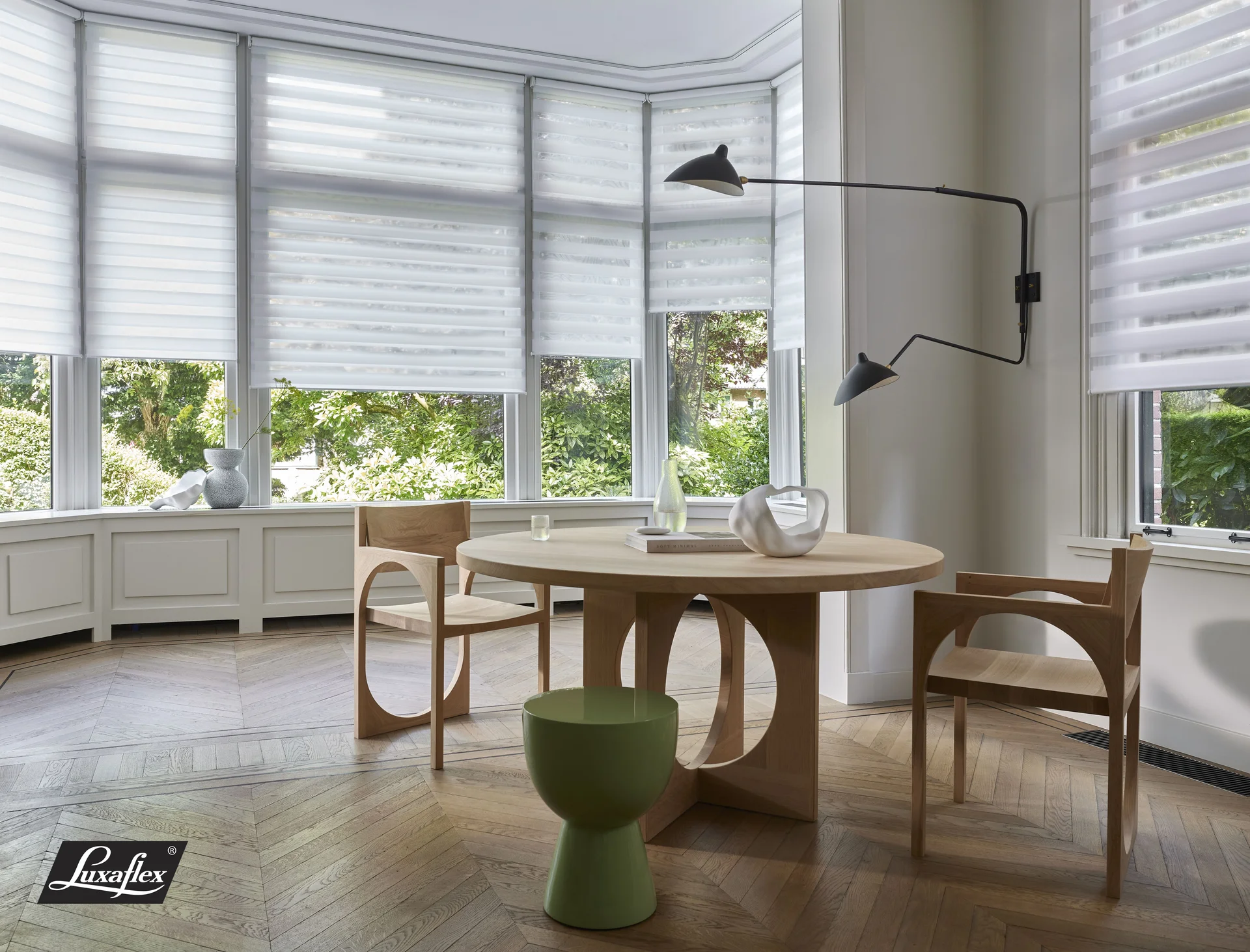 Luxaflex Duo Roller blind showing alternating sheer and opaque fabric bands