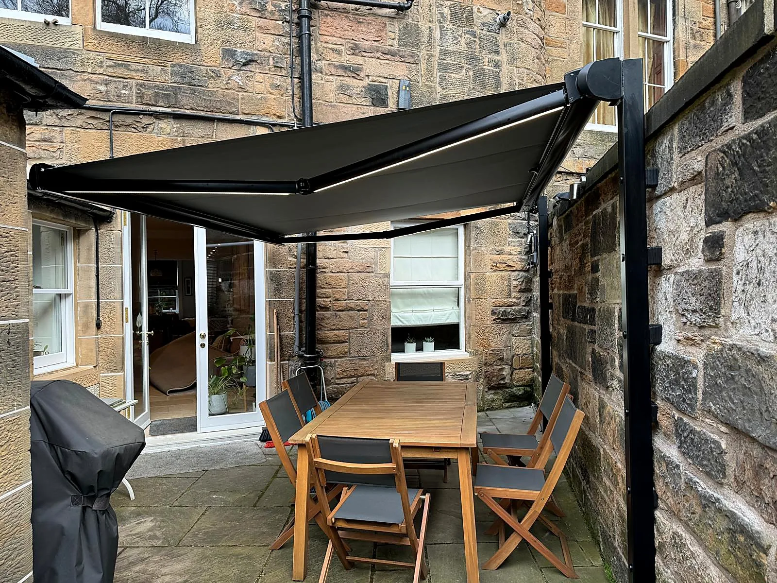 Outdoor awning installation