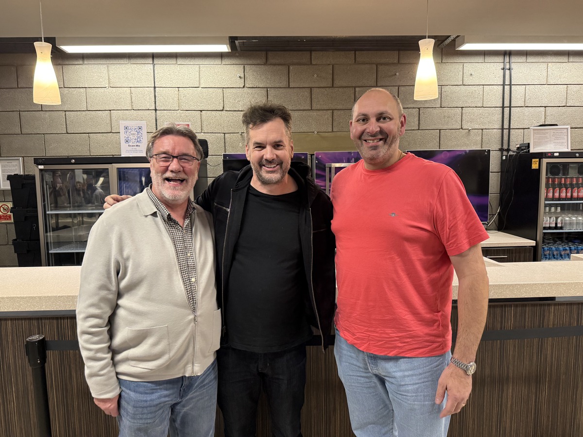 David Browne and David D'Ambrosio with comedian Jim Jeffries in Glasgow, November 2025