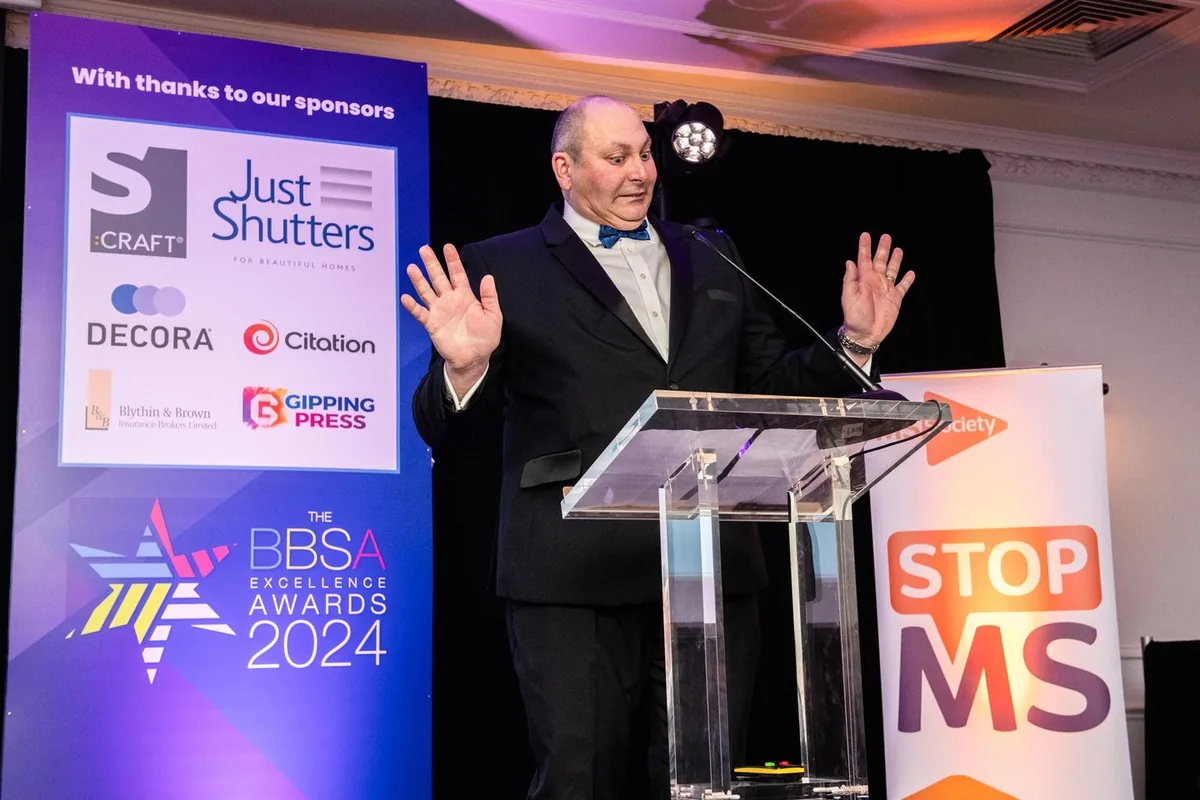 David D'Ambrosio on stage as BBSA President at the 2024 BBSA Excellence Awards