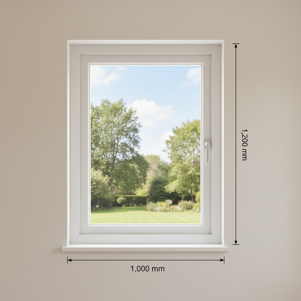 A standard 1,000 mm x 1,200 mm casement window with dimension annotations